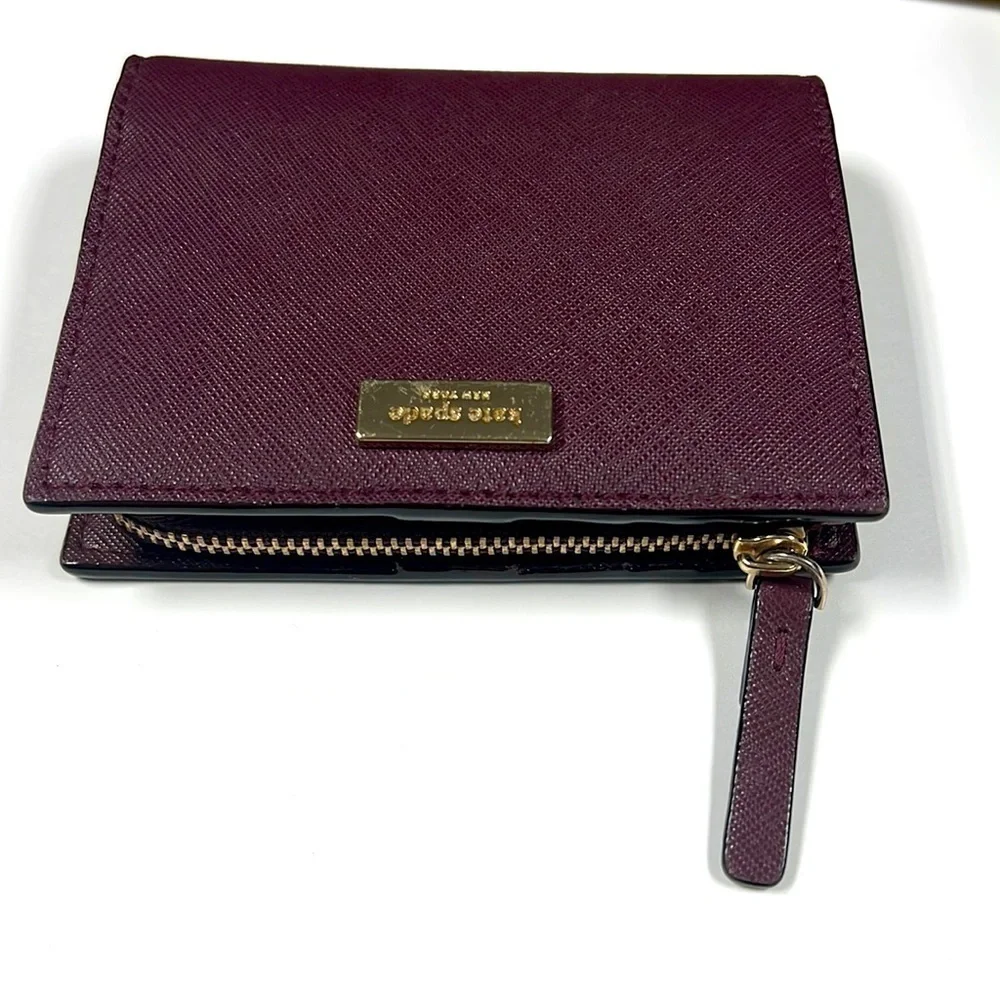 Kate Spade Stacy Laurel Way Saffiano Bifold Double Snap Wallet in Deep Plum
